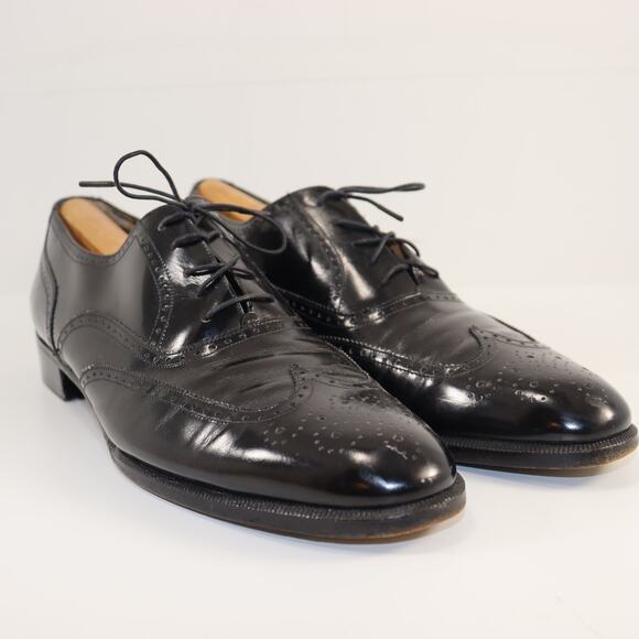 Salvatore Ferragamo Vintage Black Leather Wingtip Oxfords | Men’s 10.5A - Picture 1 of 6